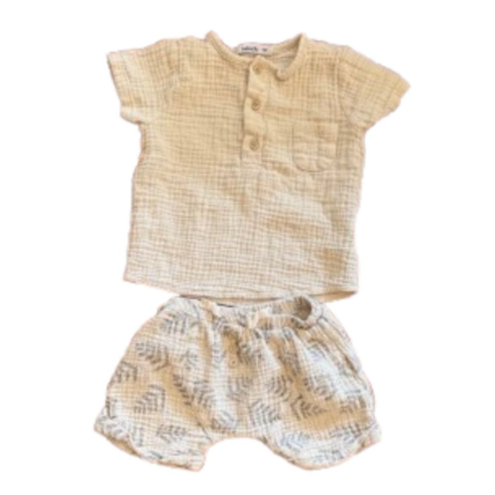 babidu Cream Gauze Baby Top & Printed Shorts Set 12-18m